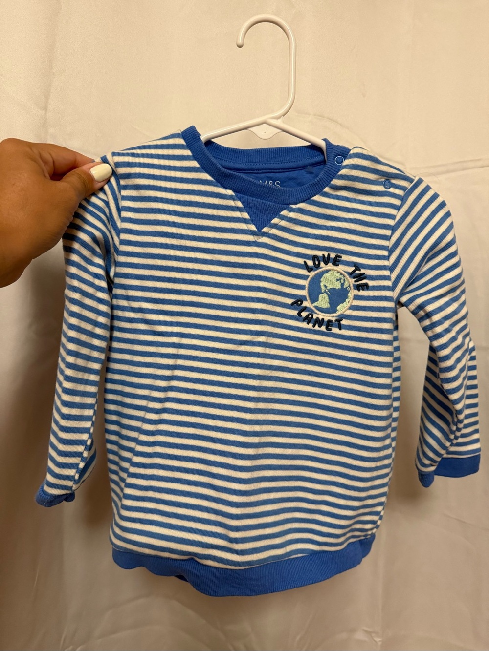 Blue & White Striped Kids Sweatshirt - Love The Planet